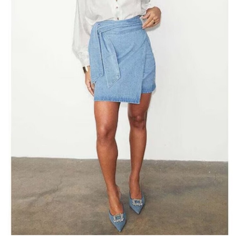 Never Fully Dressed Blue Denim Mini Wrap Skirt